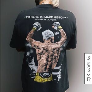 NWT UFC Charles Oliveira Back Up Washed Black Oversized T-Shirt, MMA, XL